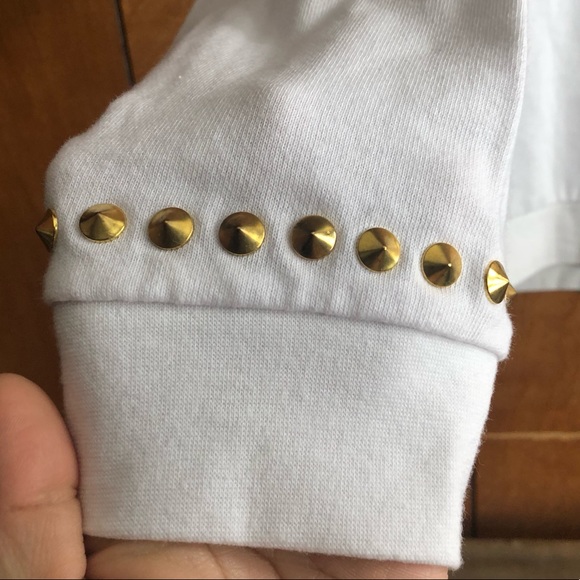 Nicki Minaj Blouse Cut Out Sweatshirt Top Gold Studded Sz L EUC - Picture 5 of 8